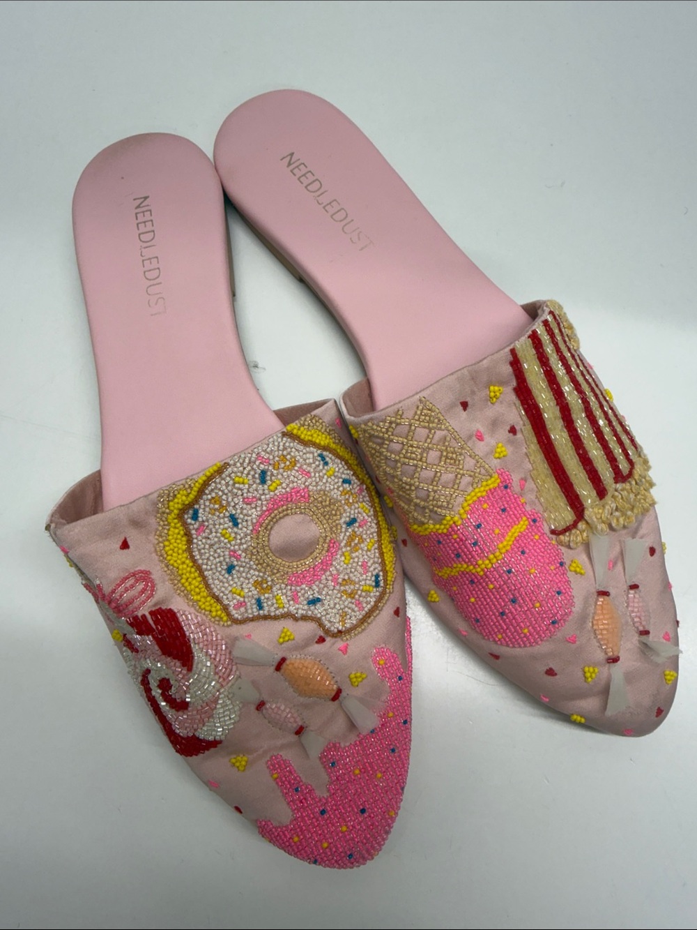 Candy Themed Mules Shoes Slip On Ballet Flats Pointed Toe Embrodried Shoe Pink 8